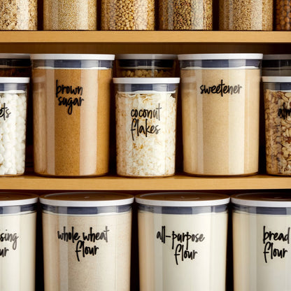 Talented Kitchen Pantry Labels for Food Containers 157 Piece - Preprinted Black Script Kitchen Food Organization Labels for Storage and Jars (Water-Resistant)