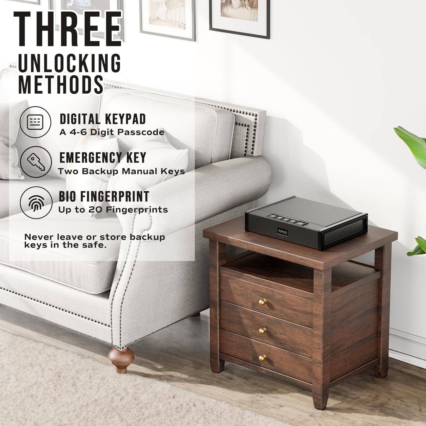 RPNB Gun Safe for Handgun, Pistol Safe with Fingerprint and Digital Keypad, Quick Access Biometric Handgun Safes for Home Nightstand Bedside, Gun Lock Box for 2 Pistols and More