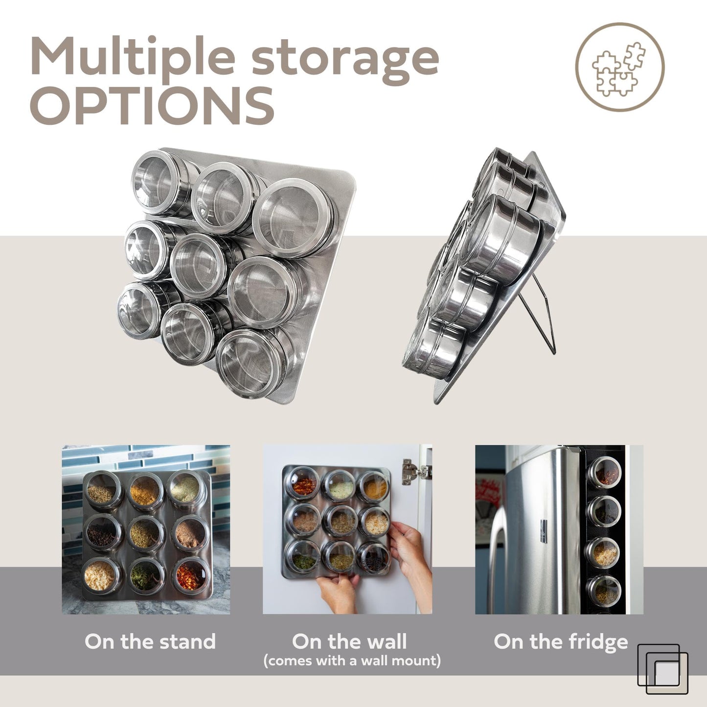 Uncluttered Designs Intergalactic Spice Rack Set With Magnetic Jars, Stand and Wall Mount (9 Tin)