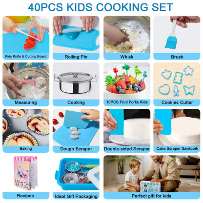 42-Piece Kids Cooking Set - Real Knife, Baking Set, Pots & Pans, Pretend Play Toys - Apron & Chef Hat for Boys
