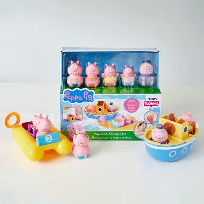Toomies Peppa Pig Bath Toys - Peppa’s Boat Adventure Bath Toy Set - Includes 2 Boat Toys and 5 Peppa Pig Figures - Peppa Pig Toy Boats - Toddler Bath Toys for 18 Months and Up