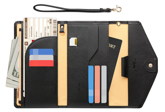 ZOPPEN Passport Holder Travel Wallet (Ver.5) for Women Rfid Blocking Multi-purpose Passport Cover Document Organizer Strap, Black