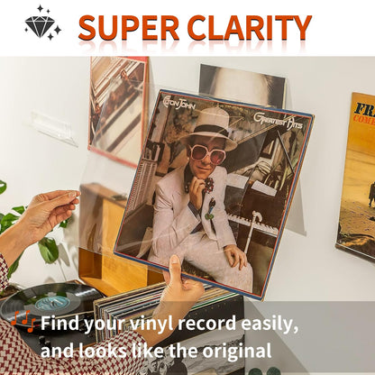 20 Clear Vinyl Record Sleeves, 12" LP Outer Record Sleeves, 12.75" x 12.75", 3.2 Mil Protective Album Covers for Single & Double Vinyl Records