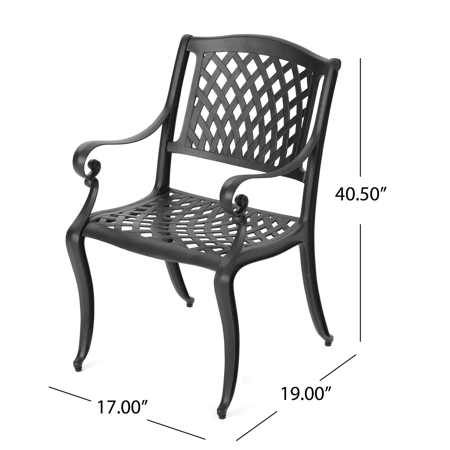 Christopher Knight Home Hallandale Outdoor Cast Aluminum Chairs, 2-Pcs Set, Antique Matte Black