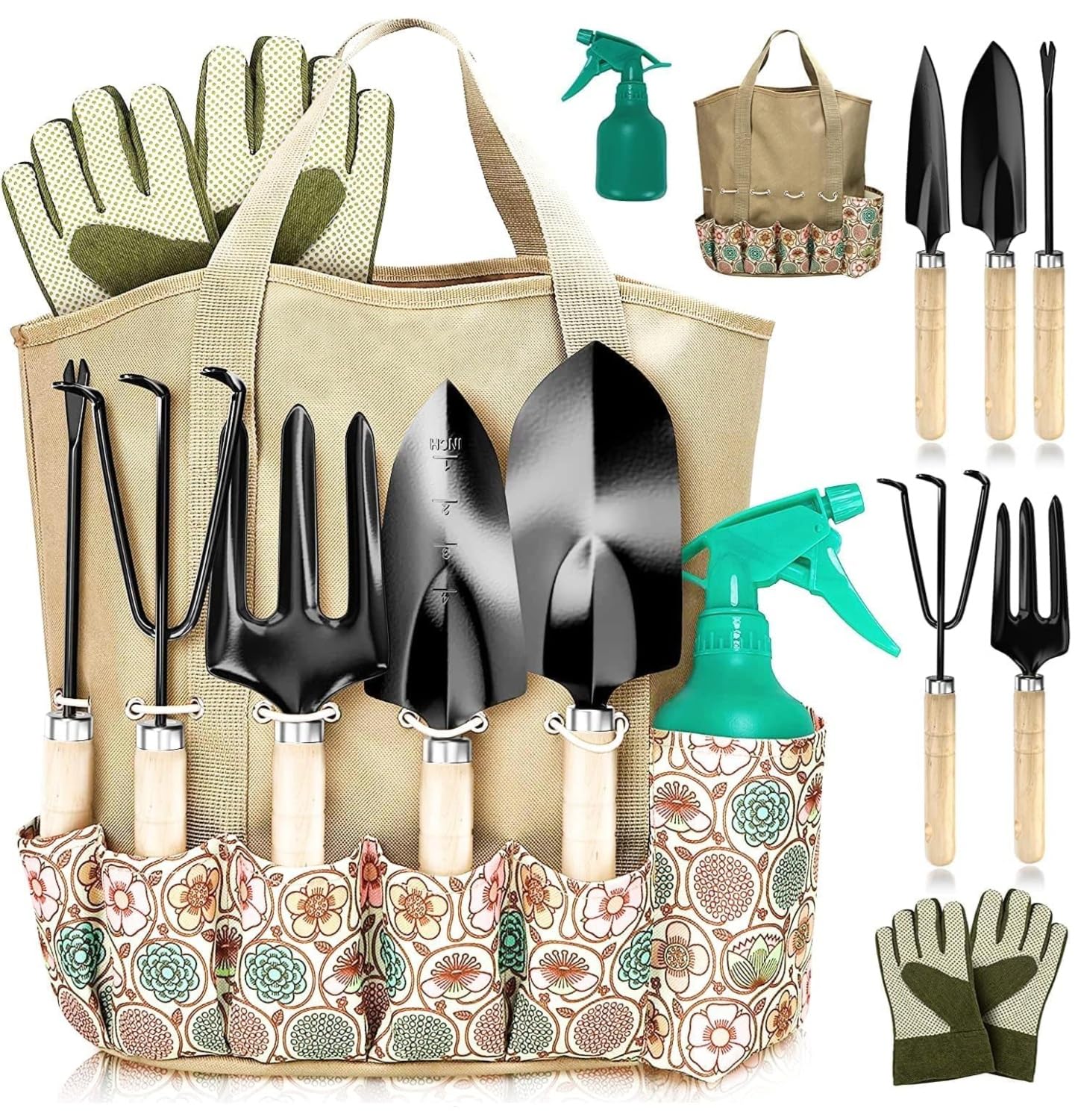 scuddles Gardening Tools for Women Stainless Steel Gardening Tools - Gardening Kit Garden Tools for Women Includes Shovel Trowel Fork Rake Gardening Gloves Perfect Gardening Gifts
