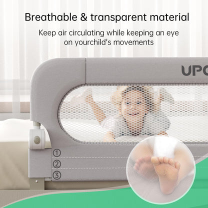 UPGOGO Folding Bed Rail for Toddlers,Baby Bed Rail Guard with Reinforced Anchor Safety System,Fit Bunk,Full Size,Queen,King,Twin(Grey,71"x23.6")