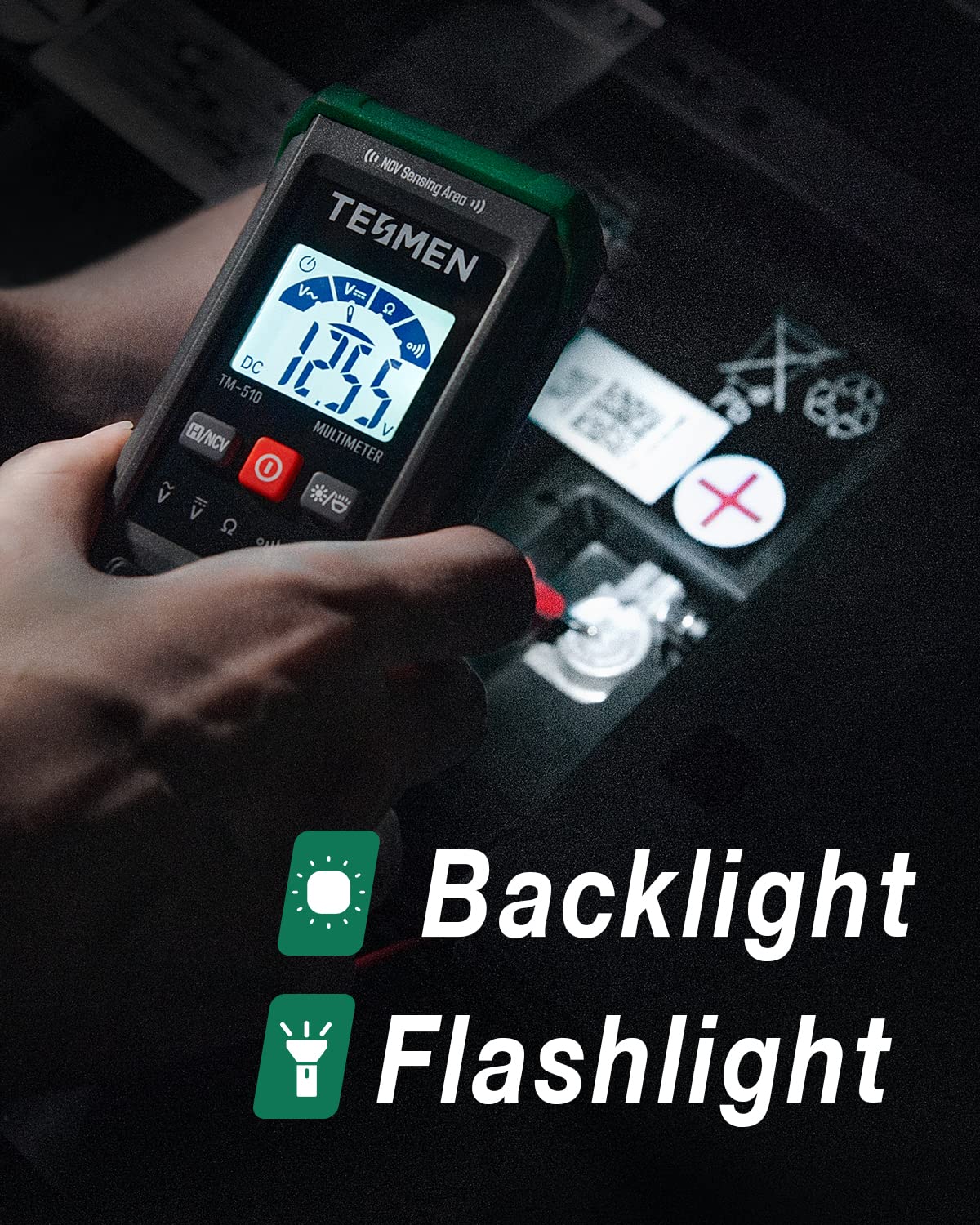 TM-510 Digital Multimeter, 4000 Counts, Smart Measurement, Auto-Ranging Voltmeter; Voltage Tester with Non-Contact Voltage Function, Measures AC/DC Voltage, Resistance, Continuity – Green