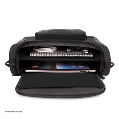 USA Gear Tablet Bag Compatible with 11 inch iPad Pro, 10.9 iPad Air, 10.2 inch Tablet - Compact Messenger Bag with Durable Exterior, Soft Adjustable Interior Fits Keyboard, Charger, more (Black)