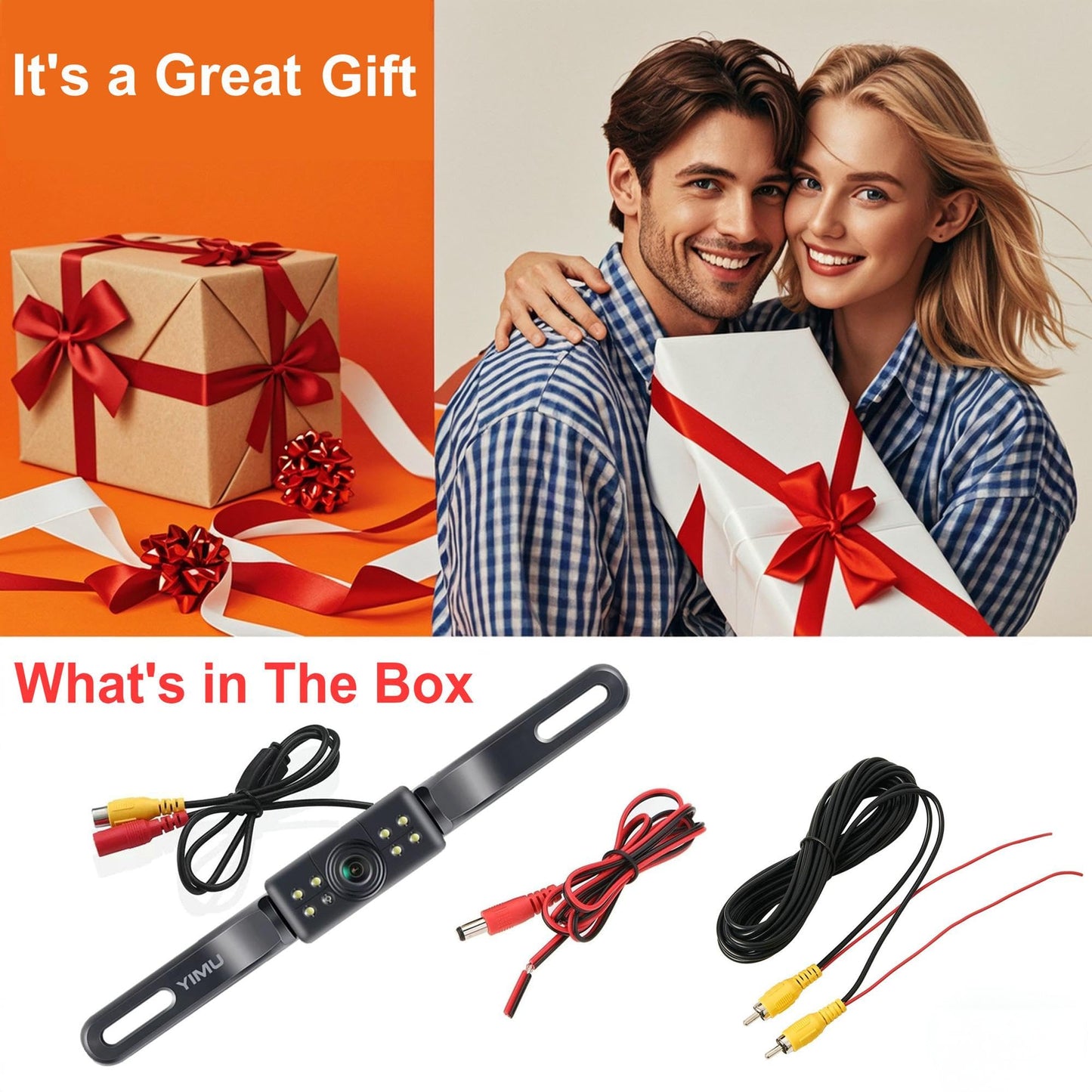 YIMU Car Backup Camera, License Plate Camera with 7 LED Lights Rear Camera, HD Night Vision Rear View Camera,Wide View Angle, IP69K Waterproof Reverse Vehicle Camera for Cars,SUV,Trucks,RV, Pickup