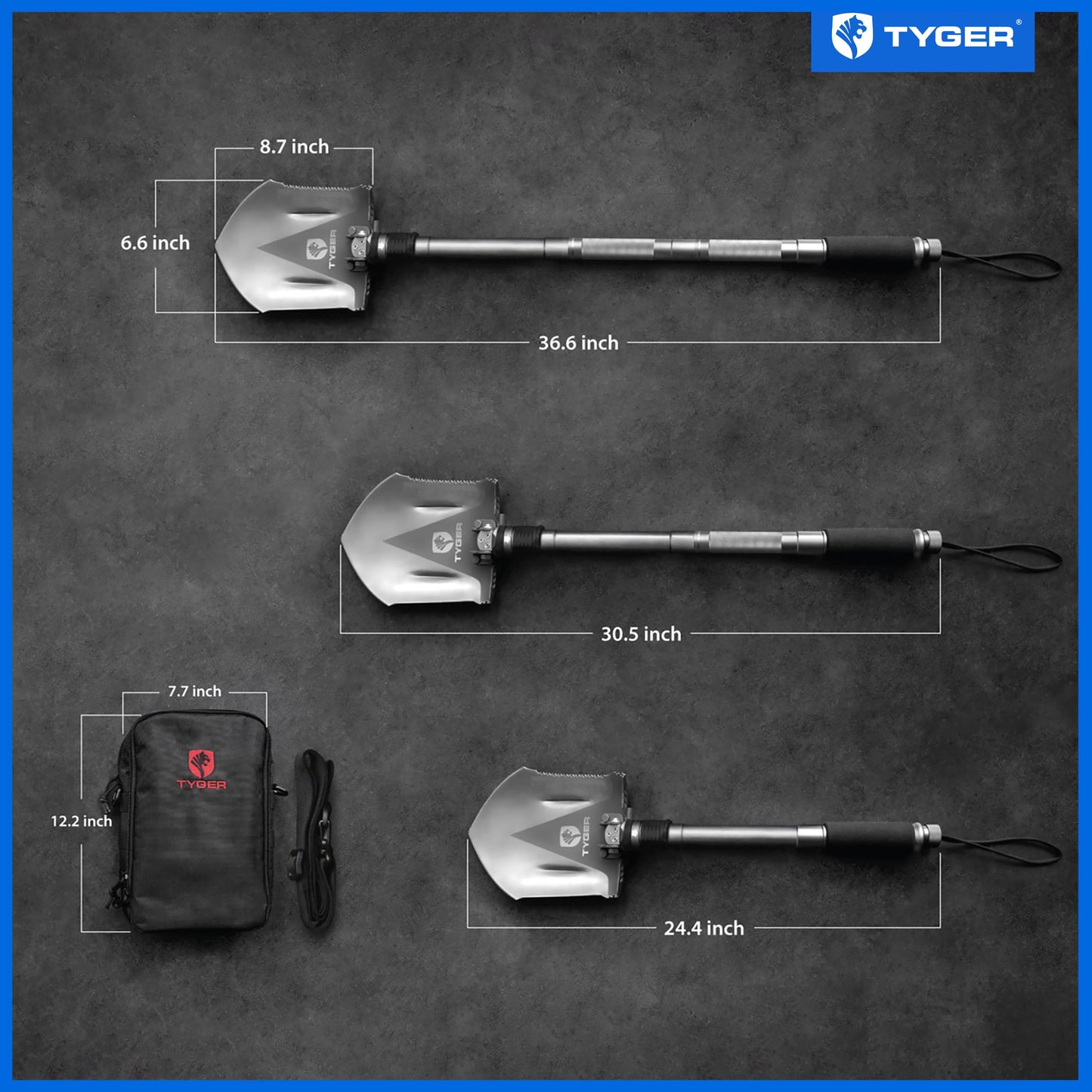 Tyger Auto Folding Shovel TG-SV8U3217 Military Heavy Duty Survival Shovel 16-in-1 Multitool Compact Camp Shovel with Bag for Camping, Hiking, Off-Roading, Outdoor, Tactical, Emergency