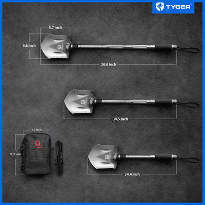 Tyger Auto Folding Shovel TG-SV8U3217 Military Heavy Duty Survival Shovel 16-in-1 Multitool Compact Camp Shovel with Bag for Camping, Hiking, Off-Roading, Outdoor, Tactical, Emergency