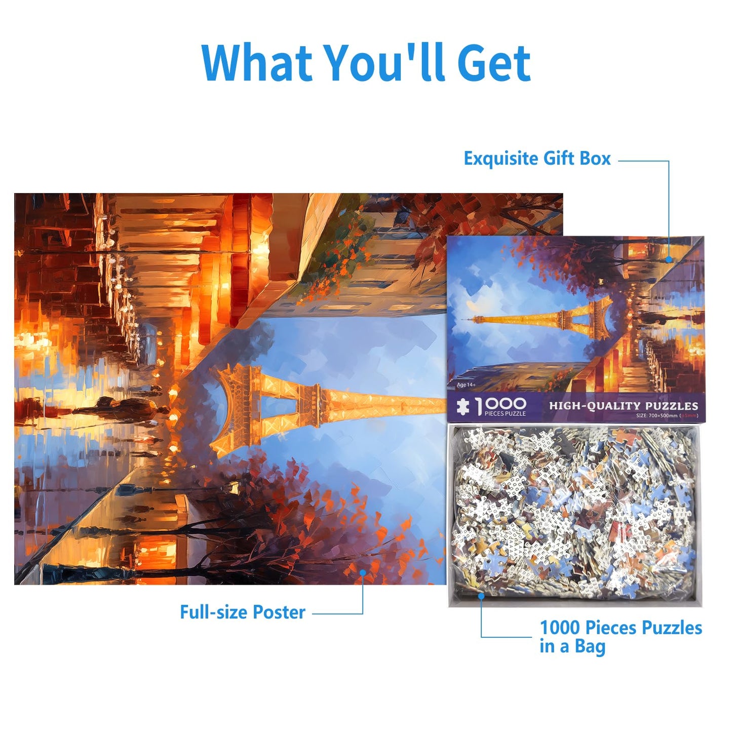 1000 Piece Puzzle for Adults Paris Tower Jigsaw Puzzles 1000 Pieces Eiffel Tower Puzzle for Adults Paris Night View Oil Painting 1000 Piece Jigsaw Puzzles Challenging Gift for Teens Seniors