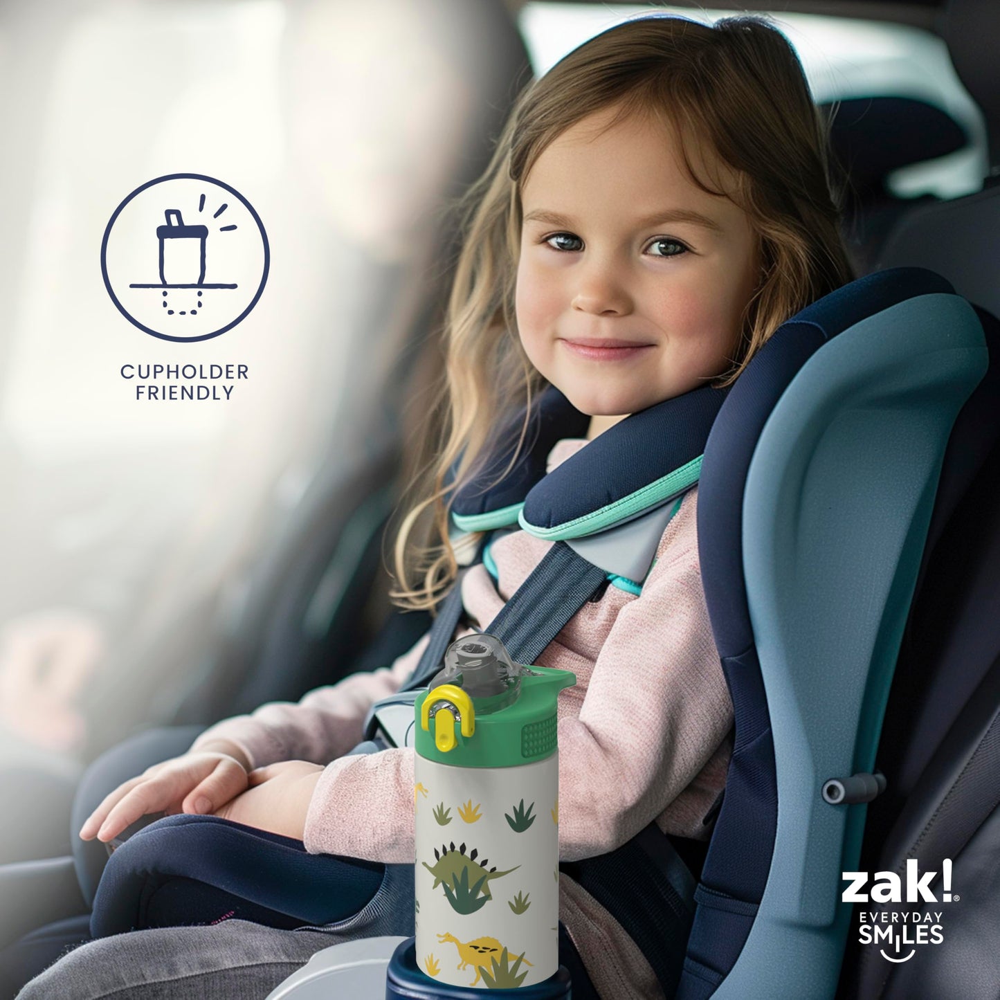 Zak Designs Disney Frozen Sage Kids Water Bottle For School or Travel, 14oz Stainless Steel Water Bottle With Straw, Handle, and Leak-Proof, Pop-Up Spout Cover (Anna & Elsa)