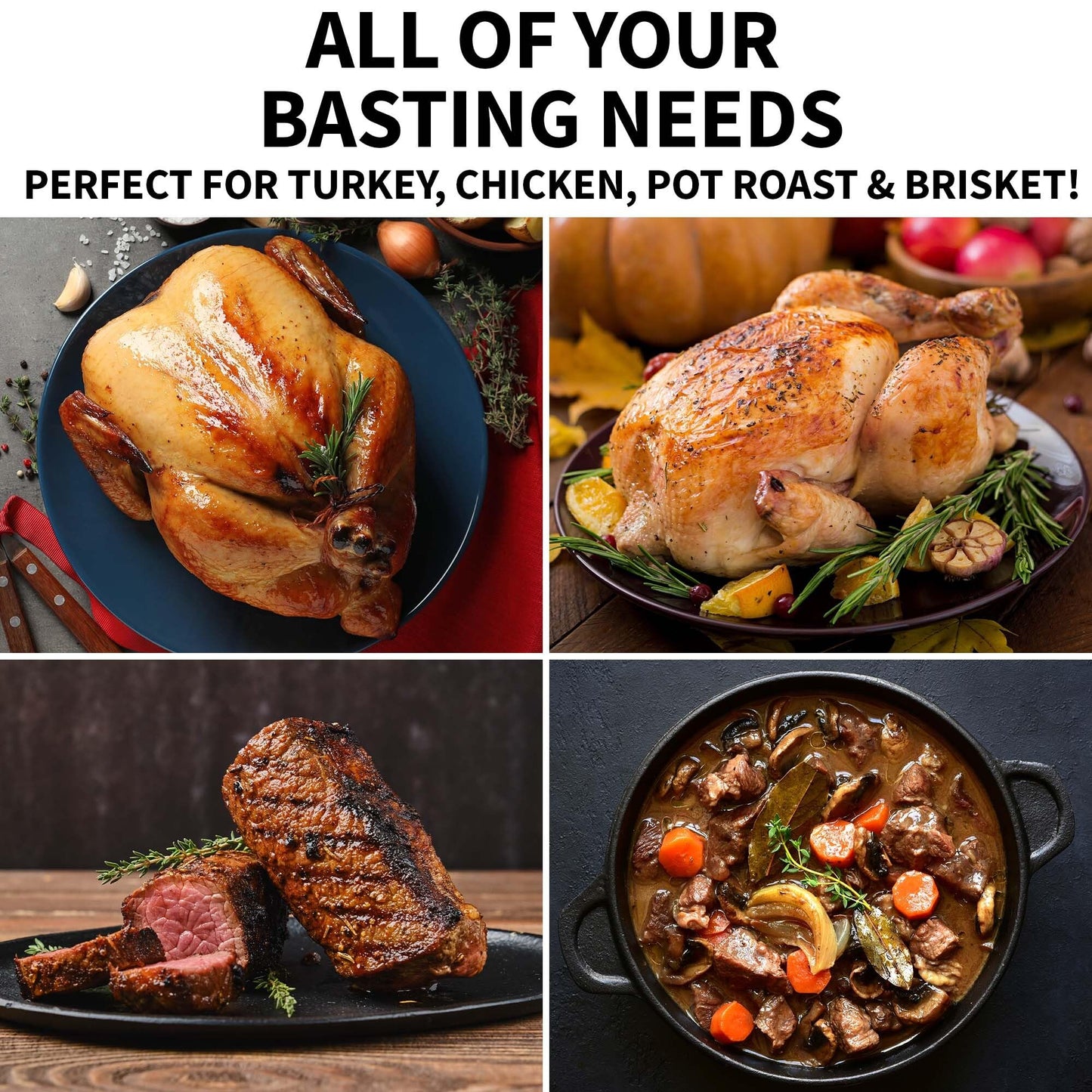 Zulay Kitchen Stainless Steel Turkey Baster for Cooking - Food Grade Metal Baster Syringe & Silicone Suction Bulb - Large Size With 2 Detachable Needles and Cleaning Brush