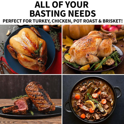 Zulay Kitchen Stainless Steel Turkey Baster for Cooking - Food Grade Metal Baster Syringe & Silicone Suction Bulb - Large Size With 2 Detachable Needles and Cleaning Brush