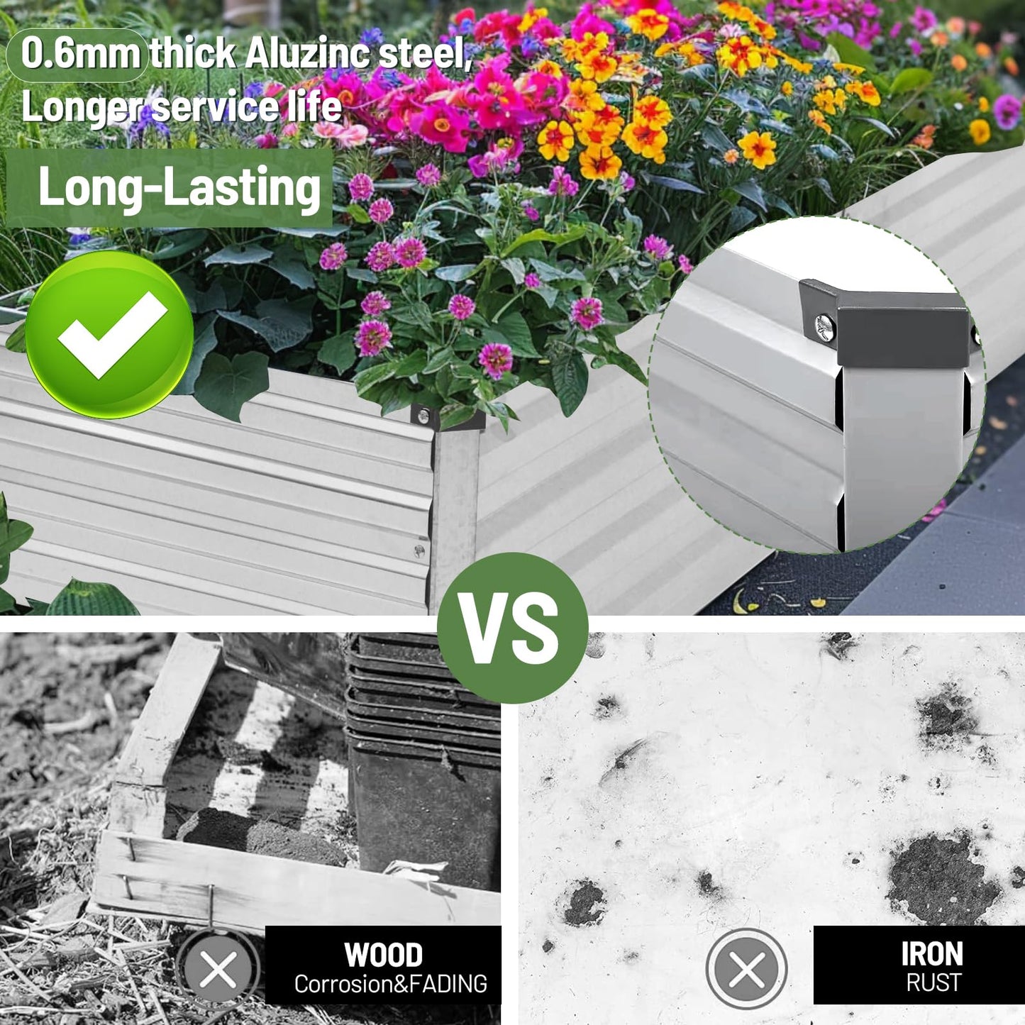 Vengarus 2pcs 4x3x1FT Galvanized Raised Garden Bed-Outdoor Planter Box for Vegetables,Metal Flower Boxes with Corner,Planter Raised Bed,Silver