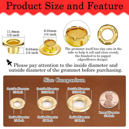 803Pcs Grommet Eyelet Pliers Kit, 1/4 Inch 6mm(Inside Diameter) Grommet Tool Kit with 800 Metal Eyelets with Washers in Gold and Silver, Eyelet Grommet Hand Press kit for Leather/Belt/Shoes/Crafts