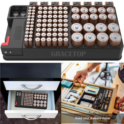 Battery Organizer Storage case with Battery Tester for AAA AA C D 9V and Button Batteries Storage Box Holds 110 Batteries Various Sizes with Removable Digital Battery Tester