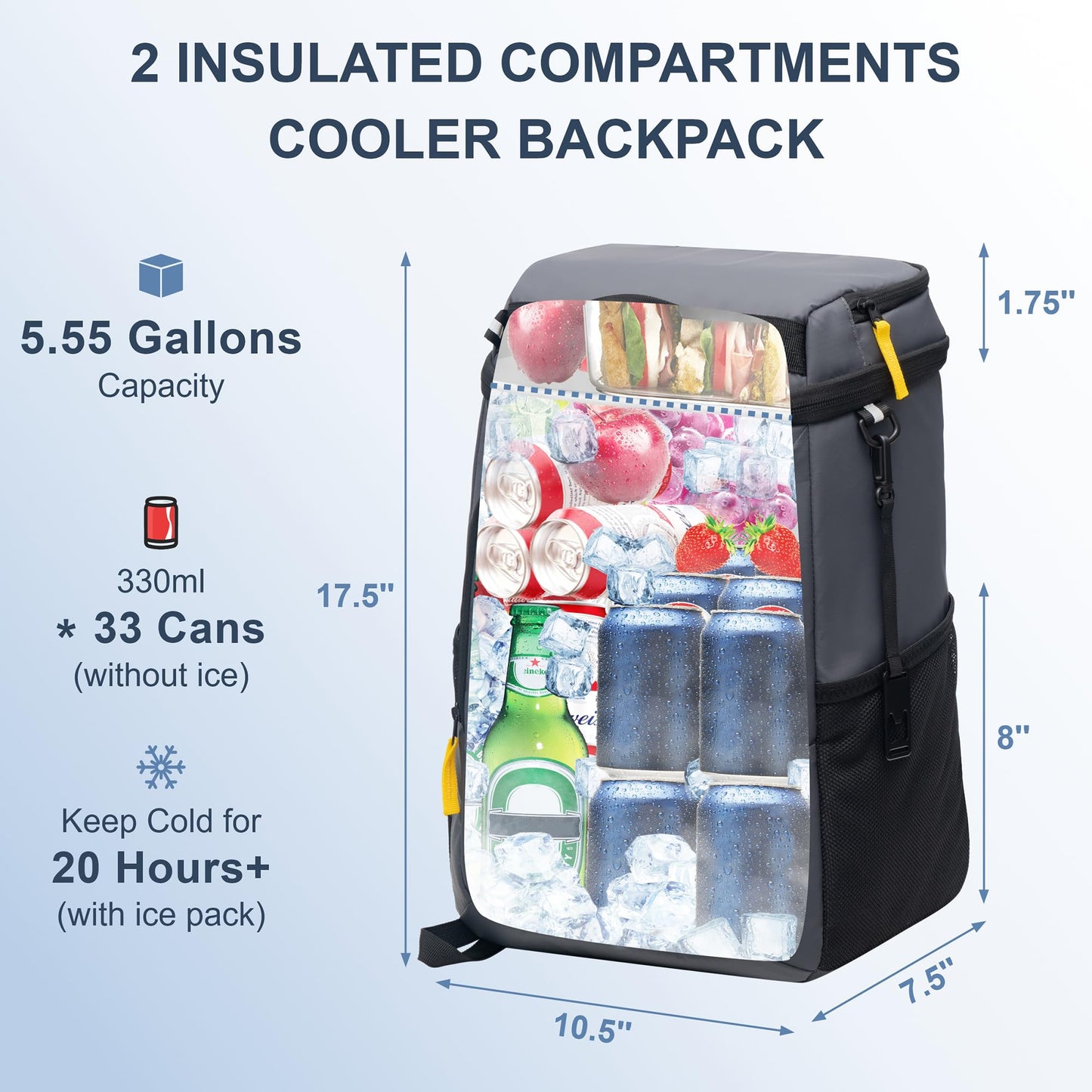 SPARTER Backpack Cooler Insulated Leak Proof 33 Cans, Waterproof Lightweight Insulated Backpack Ice Chest, Portable Soft Cooler Bag for Beach Travel Camping Lunch
