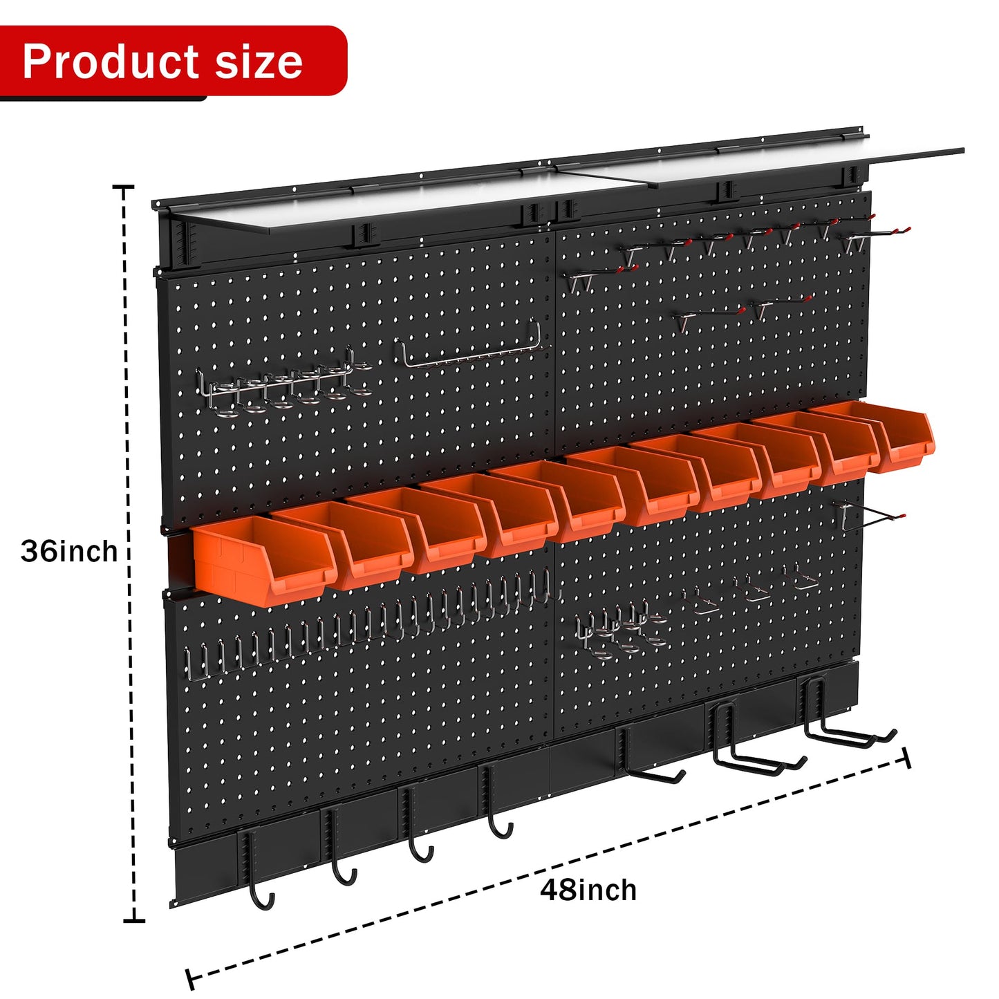 Ultrawall Black Pegboard Wall Organizer, 48X 36 inch for Garage Storage with Hooks, Storage Bins, Tool Panel Organizer, 72pcs
