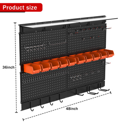 Ultrawall Black Pegboard Wall Organizer, 48X 36 inch for Garage Storage with Hooks, Storage Bins, Tool Panel Organizer, 72pcs