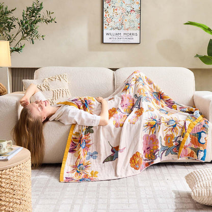 XIBLC Boho Throw Blanket, 100% Cotton Ultra Soft Luxury Throw Rustic Quilt, 50"x60" Floral Bird Butterfly Farmhouse Decor Bed Blankets, All Season Rustic Reversible Bohemian Throw for Bed - Yellow