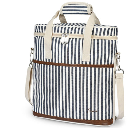Tirrinia Insulated Wine Gift carrier - 3 Bottle Travel Padded Wine Carry Cooler Tote Bag with Handle and Adjustable Shoulder Strap, Stripe