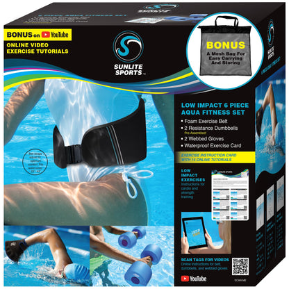 Sunlite Sports Water Workout Combo Set, High Density Water Weights for Pool Exercise, Swim Belt, Aerobics Equipment, Aqua Jogger Belt, Pool Fitness, Aqua Therapy & Exercise