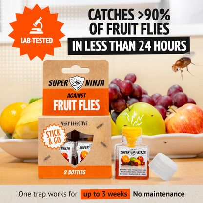 Super Ninja Fruit Fly Traps for Indoors - 1 Pack, Highly Effective Fruit Fly Catcher for Indoor Use for Home & Kitchen, Up to 3 Weeks of Performance per Bottle, Kid & Pet Friendly