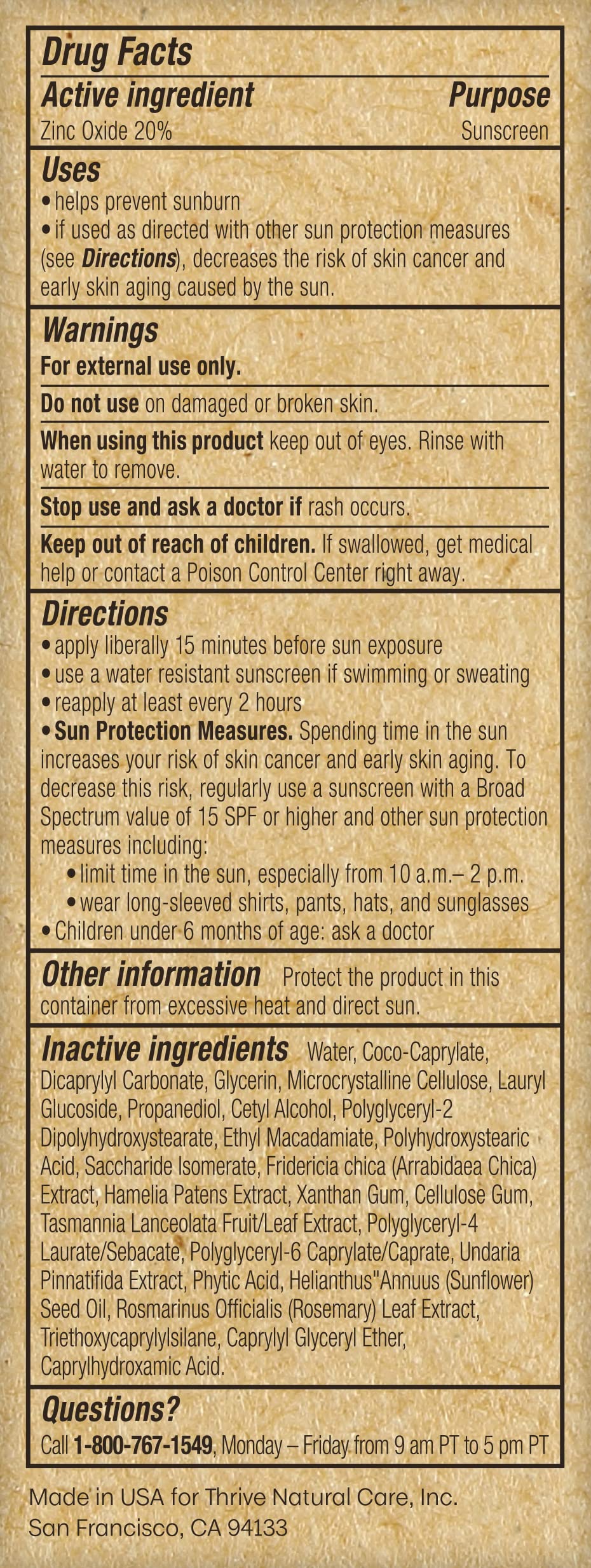 Thrive Natural Care Mineral Face Sunscreen for Sensitive Skin SPF 30, 2 Ounces - Moisturizing Unscented Sunscreen for Face - Broad Spectrum with Clear Zinc Oxide - Vegan