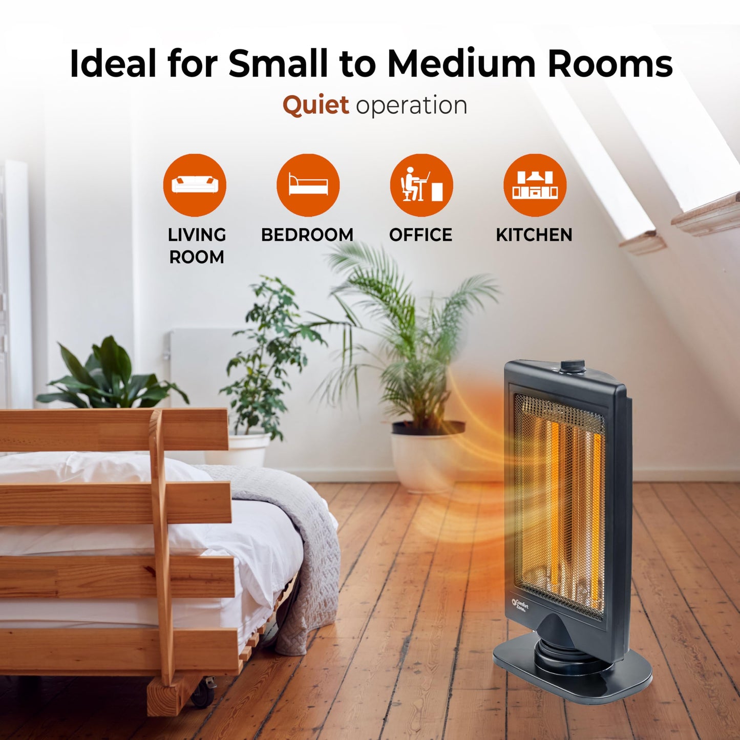 Comfort Zone Oscillating Portable Space Heater, Flat Panel, Halogen, Infrared, Electric, Adjustable Tilt, Overheat Sensor, Stay-Cool, & Tip-Over Switch, Ideal for Home, Bedroom, & Office, 800W, CZHTV9