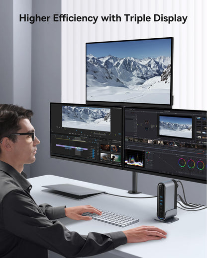 Baseus 17-in-1 Docking Station, Laptop Docking Station 3 Monitors with 3 * 4K HDMI, USB C Docking Station with 7 USB, 1000Mbps Ethernet, 100W PD, Card Readers Compatible with Acer/HP/Lenovo/Mac/Dell