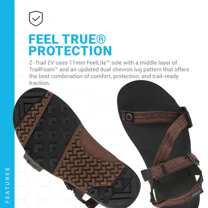 Xero Shoes Men's Z-Trail EV Barefoot Hiking Sandals, Multi-Brown, 12