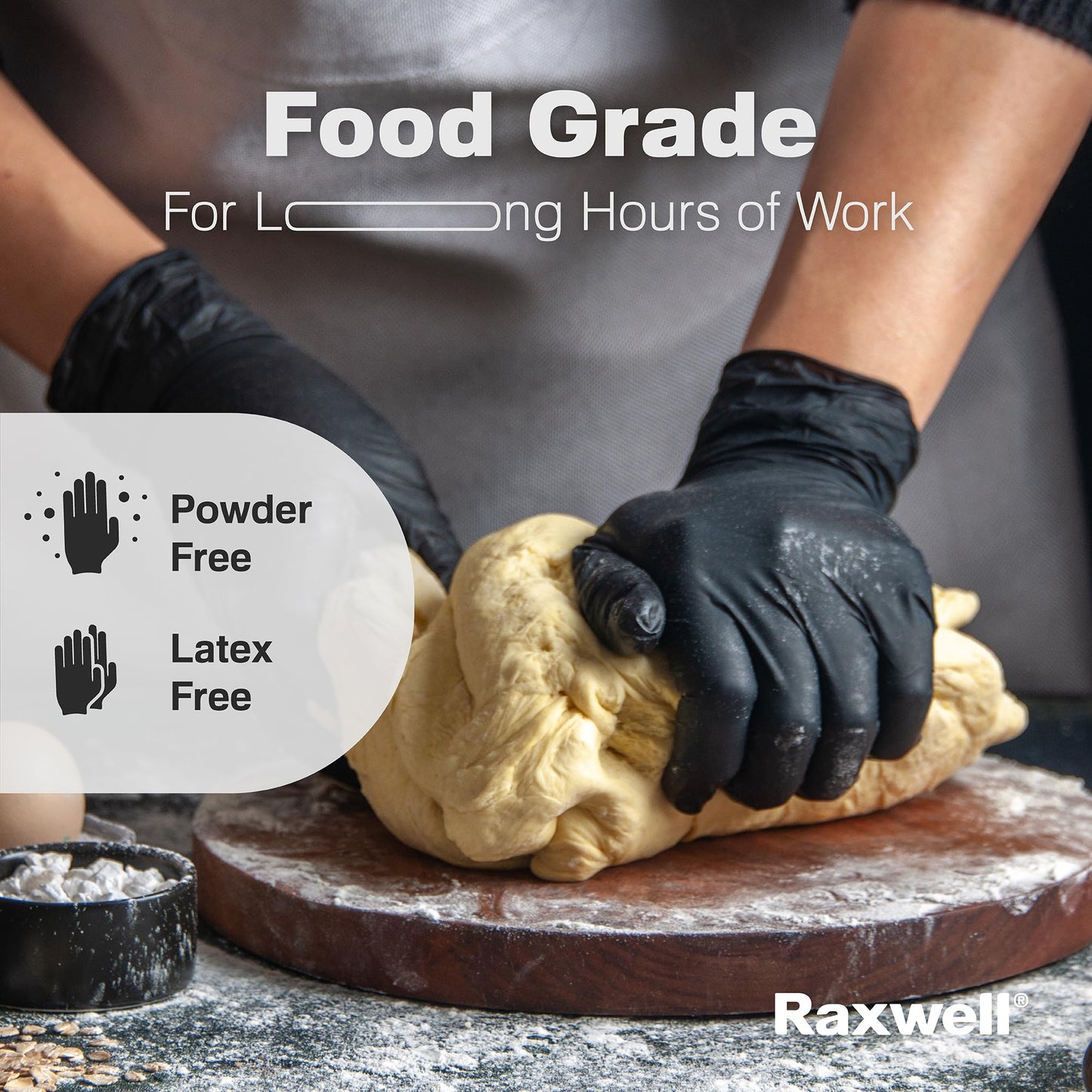 Raxwell Latex Free Disposable Gloves - 4.5 Mil Black Nitrile Gloves - 100 Count Non Latex, Powder Free - Food Grade & Safe - For Labs, Kitchens, Mechanics, Cleaning & More