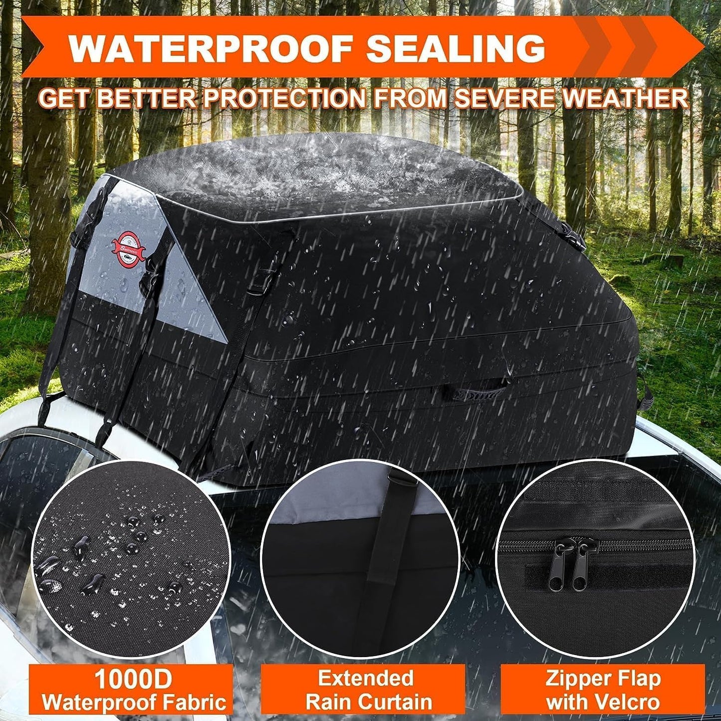 Sailnovo Car Rooftop Cargo Carrier Roof Bag, 20 Cubic feet Waterproof Roof Cargo Carrier fit car with/Without Luggage Rack - Vehicle Soft Shell Roof Cargo Box with Tie-Down Strap, Safety Hook