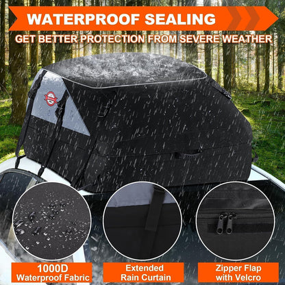 Sailnovo Car Rooftop Cargo Carrier Roof Bag, 20 Cubic feet Waterproof Roof Cargo Carrier fit car with/Without Luggage Rack - Vehicle Soft Shell Roof Cargo Box with Tie-Down Strap, Safety Hook