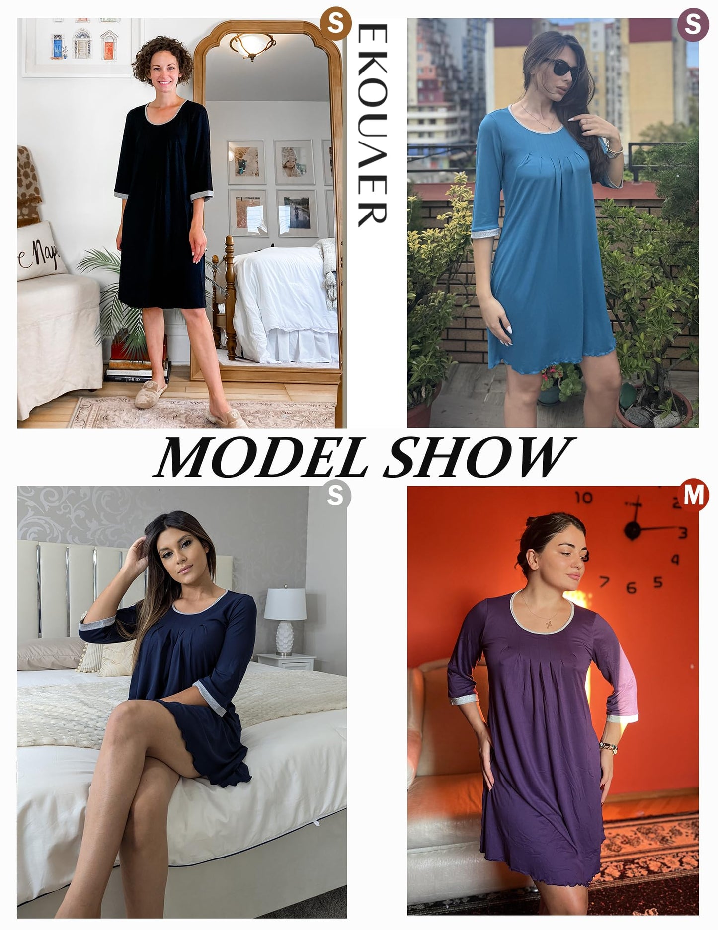 Ekouaer Women's Nightgown Loungewear Short Ultra Soft Nightshirt Sleepwear Short Sleeve Light Grey L