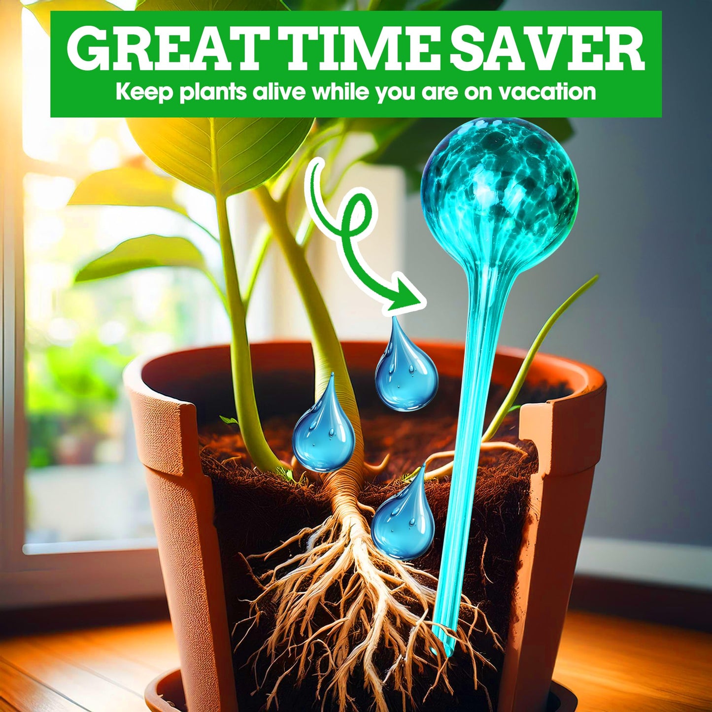 Besti Self-Watering Globes – 4-Pack Extra Large Watering Globes for Plants – Automatic Watering System for Potted Plants – Holds 380-400ml, Waters Plants Up to 2 Weeks (Set of 4 Extra Large)