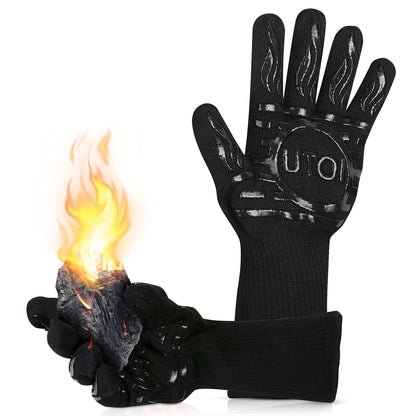 UTOI BBQ Grill Gloves, 1472F Heat Resistant Barbecue Oven Mitts, Silicone Non-Slip Cooking Gloves for Kitchen, Grilling and Baking, EN407 Certified, 13 inch Long, Black, XL Size, 1 Pair