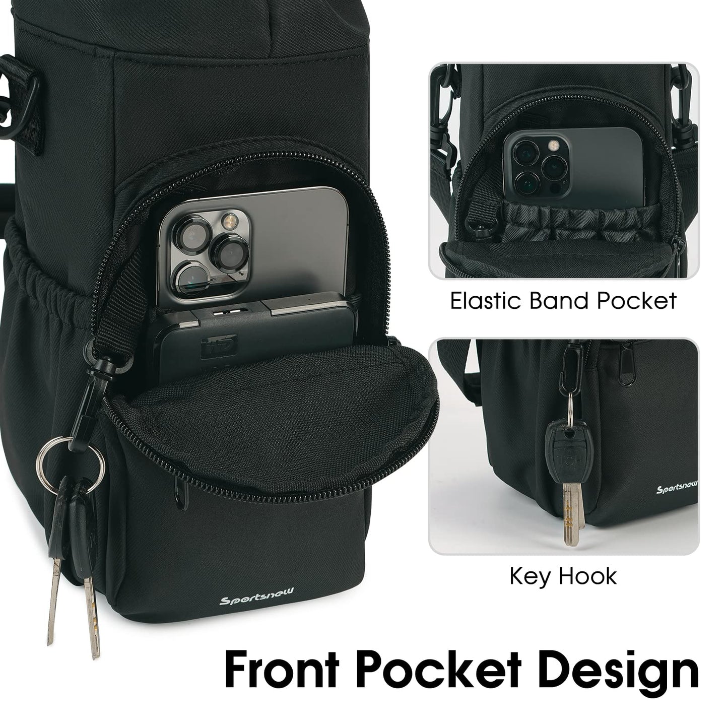 sportsnew Water Bottle Holder with Strap 32oz 40oz Insulated Water Bottle Carrier Sling Bag with Phone Pocket Tumbler Bag Cup Sleeve Crossbody Pouch for Walking Hiking Travelling, Black