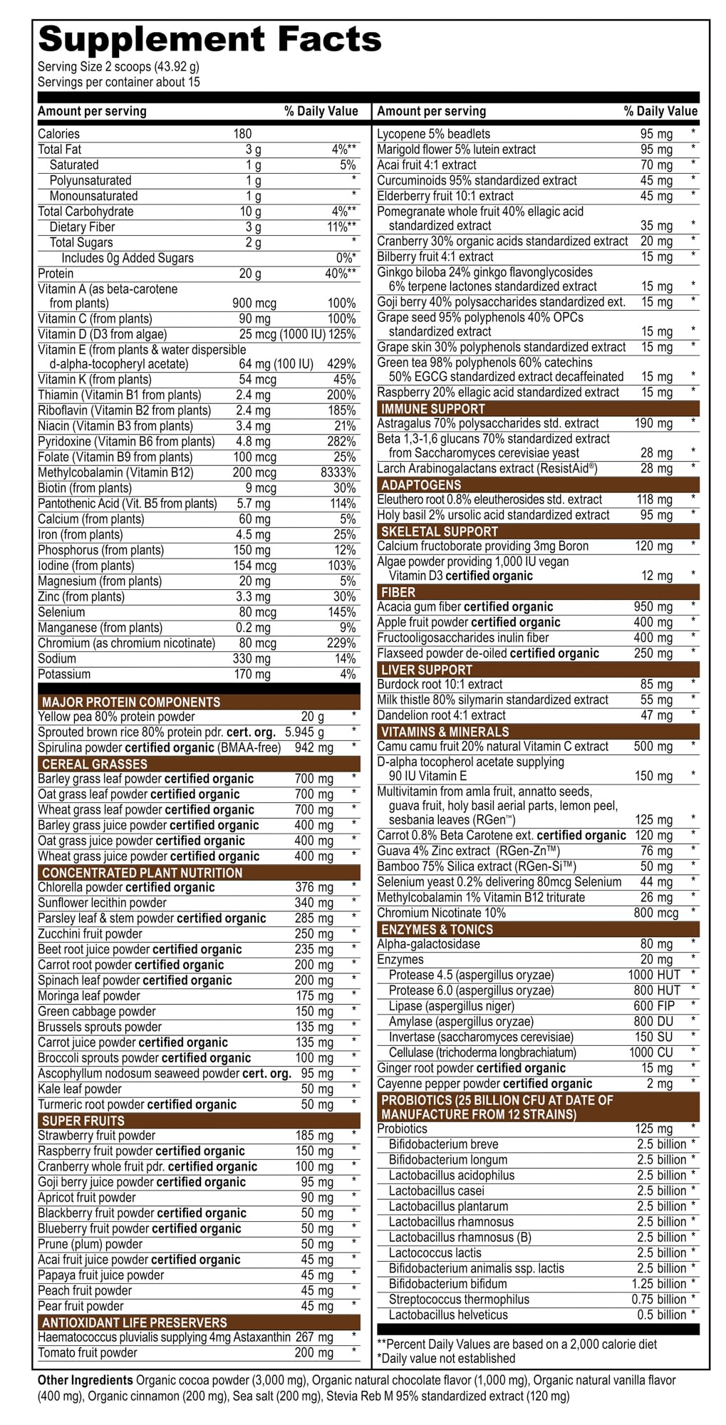 Vibrant Health, Maximum Vibrance, Complete Vegan Meal Shake with Plant-Based Protein, Chocolate Chunk, 15 Servings