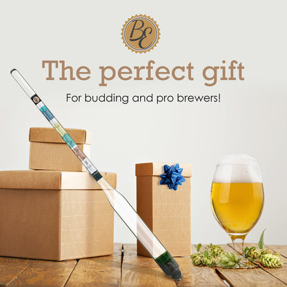 Brewer's Elite Hydrometer - for Home Brew Beer, Wine, Mead and Kombucha - Deluxe Triple Scale Set, Hardcase and Cloth - Specific Gravity ABV Tester