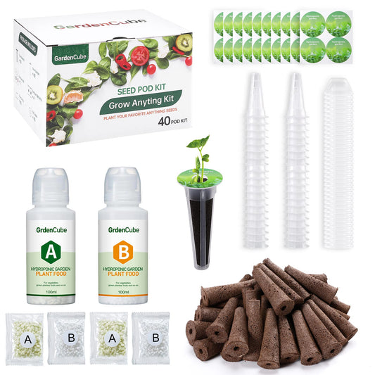 GARDENCUBE 166pcs Hydroponic Pods Kit: Compatible with Aerogarden Grow Anything Herb Kits - Includes Grow Sponges Grow Baskets Grow Domes Labels A&B Plant Food - Hydroponics Supplies for Most Brand