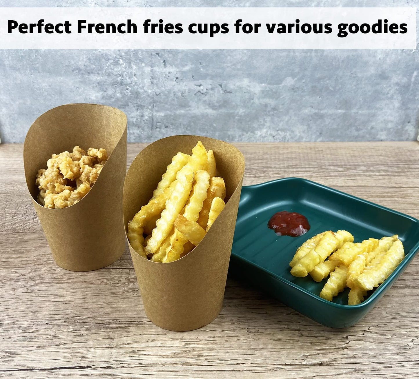 CAMKYDE 50 Pcs French Fries Holder, 14oz Disposable Paper French Fry Cups Charcuterie Cups for all Occasions (14oz)