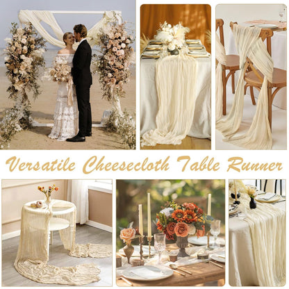 10ft Cream Beige Cheese Cloth Table Runner, 35x120 Inches Ivory Gauze Table Runner Rustic Cream Cheesecloth Table Runner Bulk for Wedding Bridal Shower Decoration, Boho Table Decor