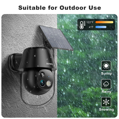 Solar Security Cameras Wireless Outdoor, 2K Pan/Tilt 360° View Solar/Battery Powered WiFi Cameras for Home Security with AI Motion Detection, Spotlight, 2-Way Audio, Siren, IP65, SD/Cloud Storage