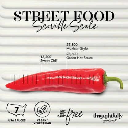 Thoughtfully Gourmet, Street Food Sauces Hot Sauce and BBQ Gift Set, Flavors: Diablo Wings Sauce, Louisiana and More, Vegan and Vegetarian, Set of 6