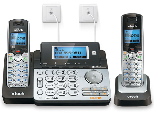 VTech DS6151-2 2 Handset 2-Line Cordless Phone System for Home or Small Business with Digital Answering System & Mailbox on Each line, Silver