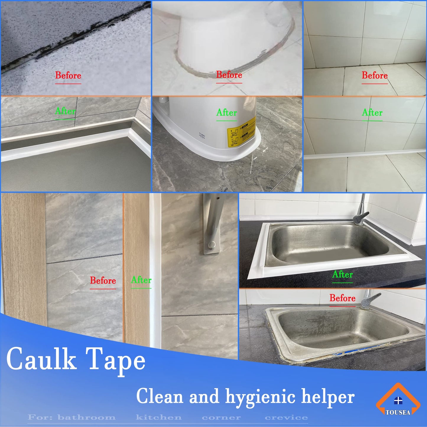 Caulk Tape Self Adhesive,Caulking Tape for Bathroom Sealant Strip Caulk Strip,Waterproof Caulking Sealing Tape for Bathroom,Toilet,Kitchen Countertop,Bathroom,Toilet