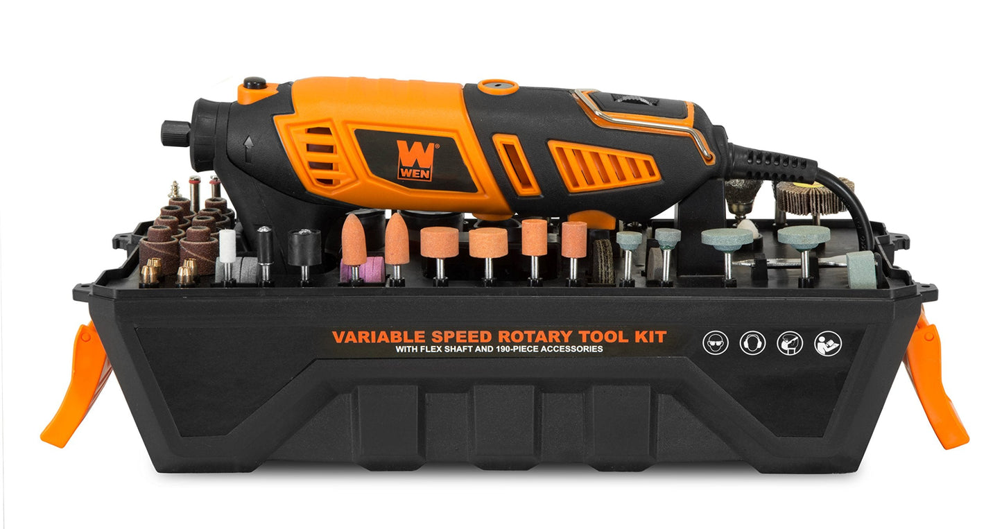WEN 23190 1.3-Amp Variable Speed Steady-Grip Rotary Tool with 190-Piece Accessory Kit, Flex Shaft, and Carrying Case, Multicolor